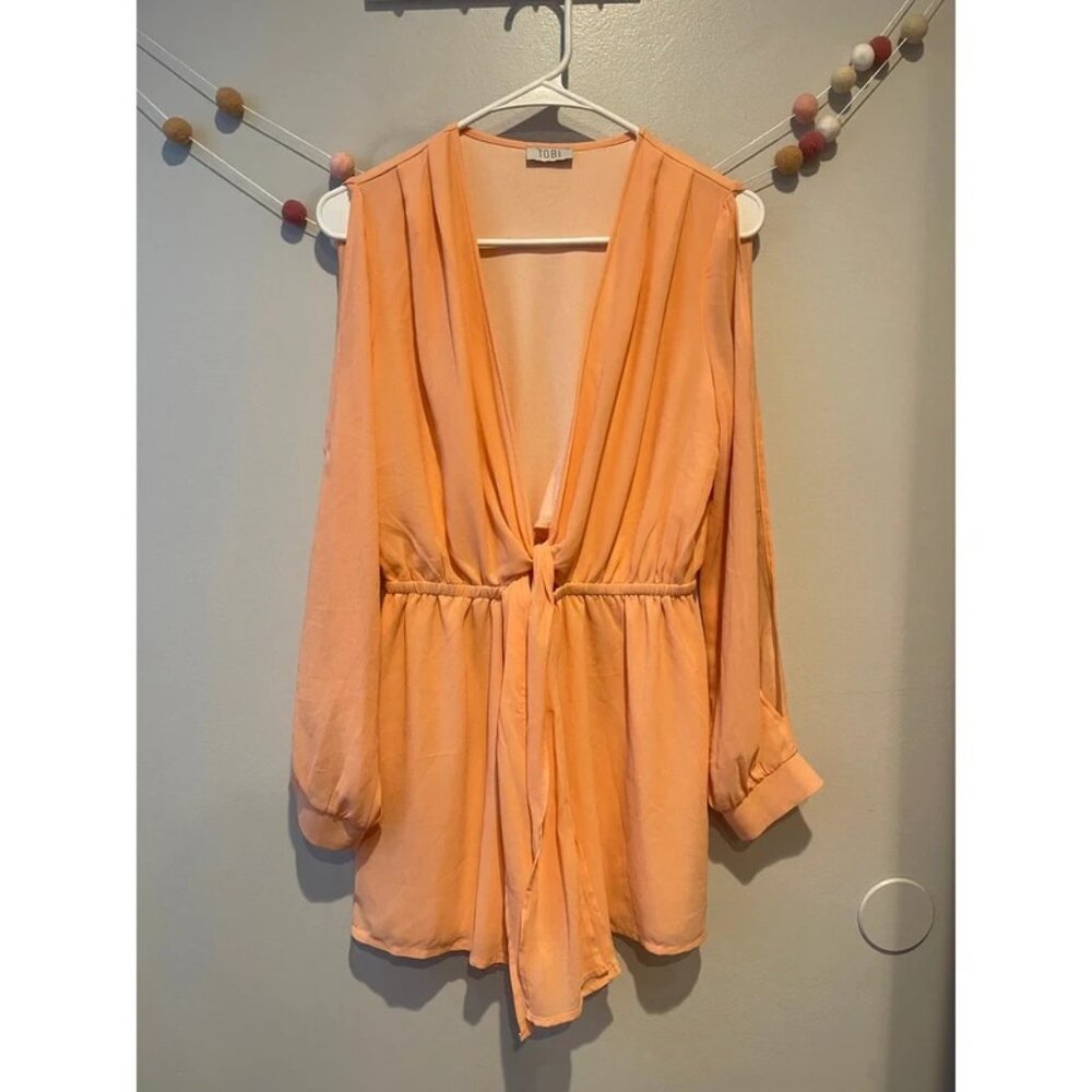 Tobi Women’s LS Blousy Peach Chiffon Shorts JumpSuit/ Romper